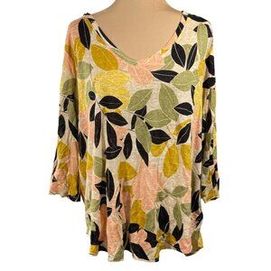 Rachel Zoe Linen Top Peach Green Size 2X Tunic V-Neck